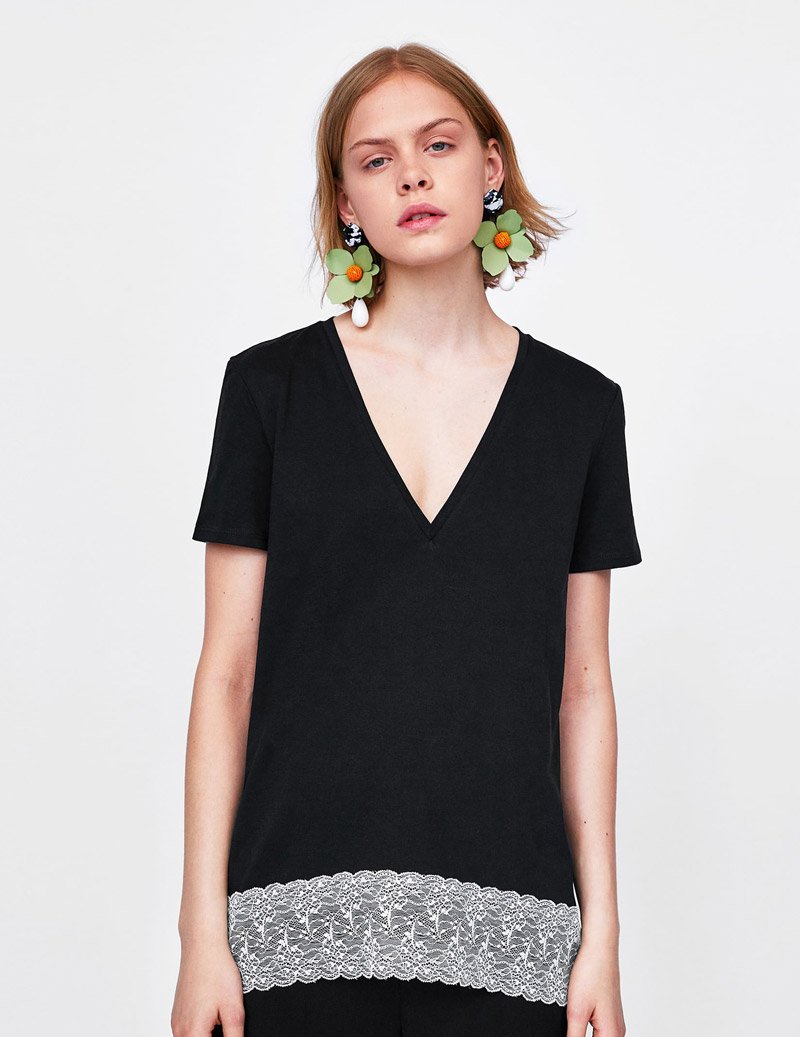 T-Shirt with Matching Lace Appliques