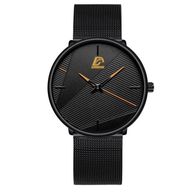 reloj hombre 2021 Fashion Watches Men Classic Black Ultra Thin Stainless Steel Mesh Belt Quartz Wrist Watch relogio masculino