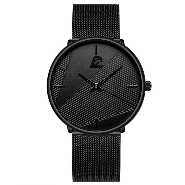 reloj hombre 2021 Fashion Watches Men Classic Black Ultra Thin Stainless Steel Mesh Belt Quartz Wrist Watch relogio masculino